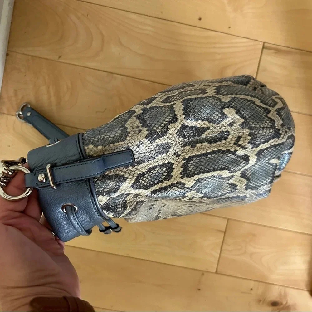 Coach Madison Marielle Python Snakeskin Blue Drawstring Shoulder Bucket Bag - Picture 5 of 14